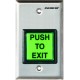 LED Illuminated RTE Single-gang Wall Plate w Large Green Button, 12~24 VDC, stainless-steel